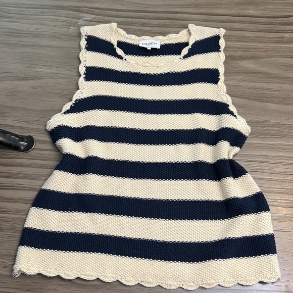 FRNCH PARIS STRIPED BLUE & CREAM KNIT TANK TOP MEDIUM - Picture 10 of 16